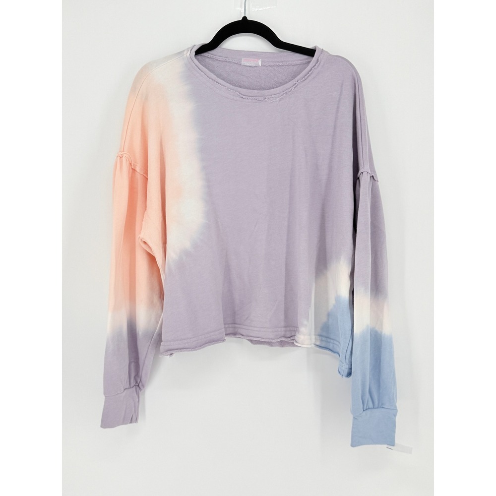 New Free People Women Oversized Cropped Off Shoulder Sweatshirt Pastel Size L